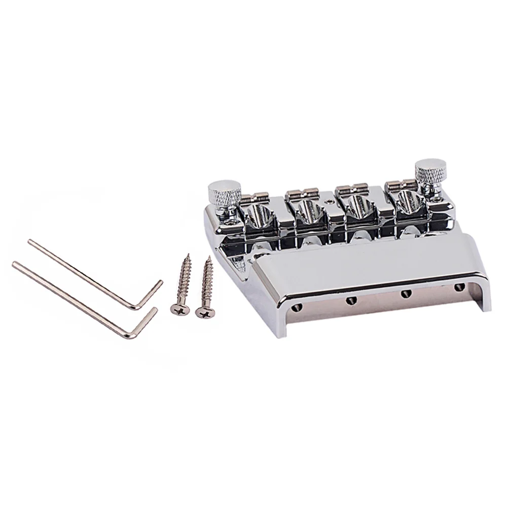 

4 String Metal Bass Bridge Saddle Bridge Strain Plate Bridge for Musical Instrument Bass Replacement (Silver)