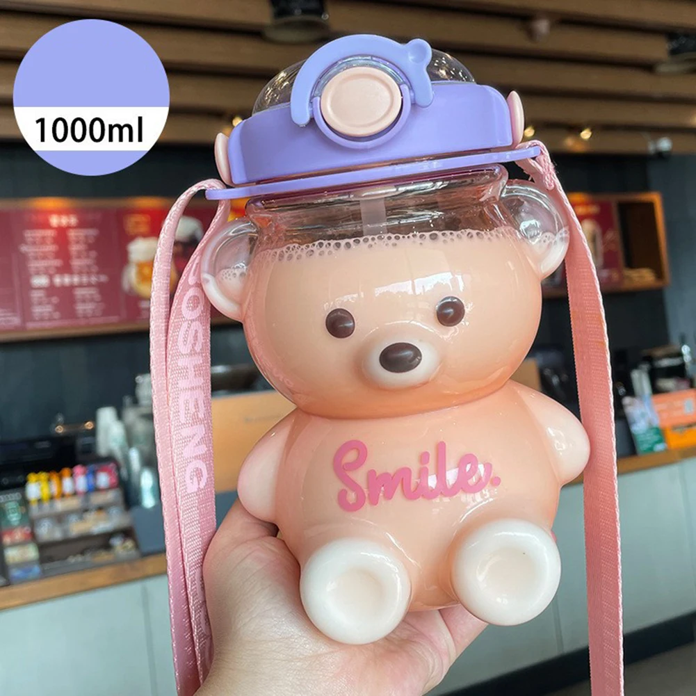 

Пластиковая бутылка для воды Bear с соломенным ремешком, милые детские бутылки для девочек, летняя большая емкость, емкость для молока, пузырь...