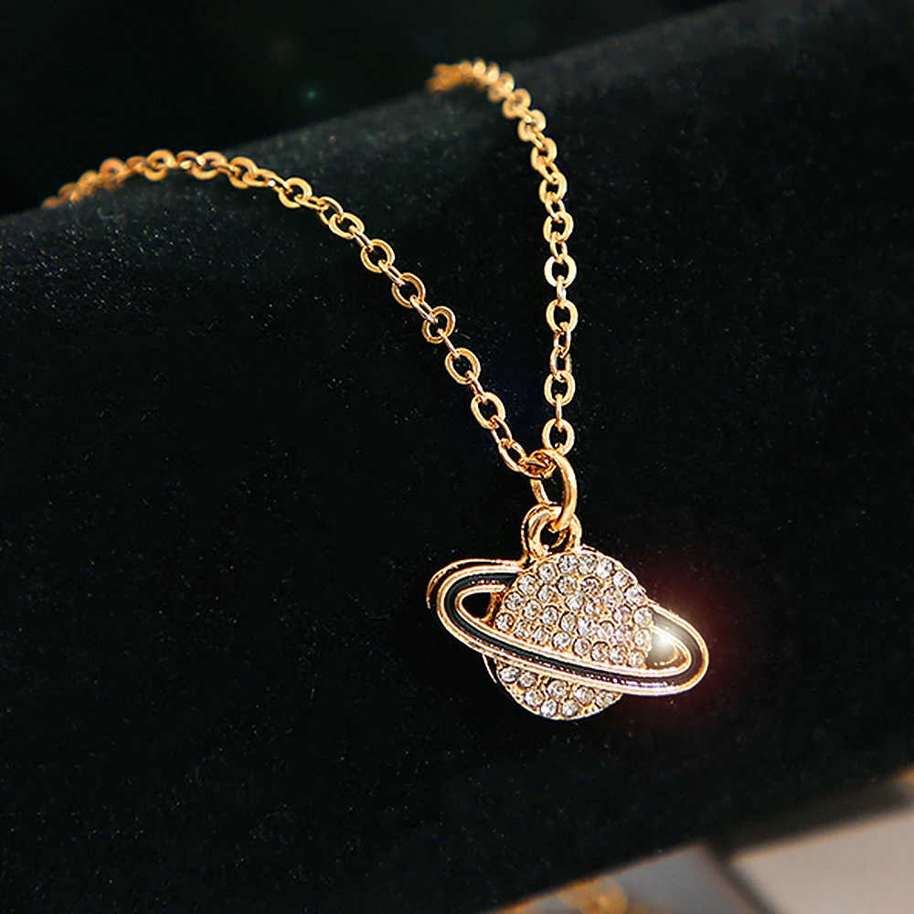 

Shiny Crystal Rhinestone Planet Pendant Necklace for Women Girls Charms Delicated Clavicle Chain Necklaces Trendy 2022 Jewelry