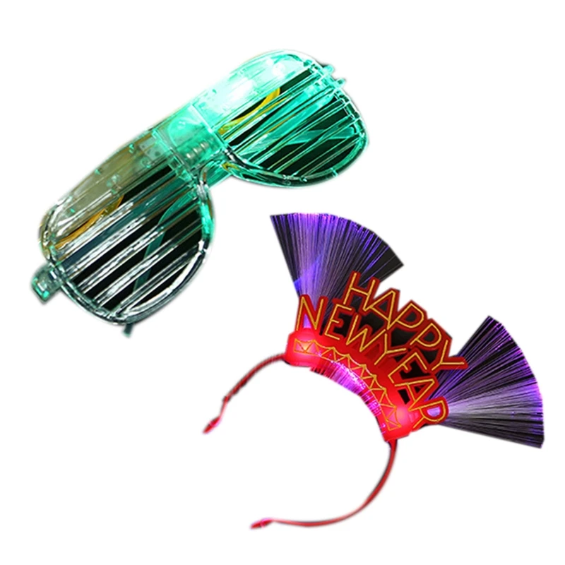 Крутая Новогодняя повязка на голову очки с подсветкой головной убор светящаяся