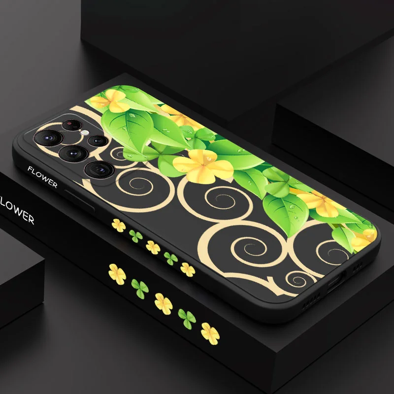 

Golden Green Leaf Phone Case For Samsung Galaxy S22 S21 S20 Ultra Plus FE S10 S9 S10E Note 20 ultra 10 9 Plus Cover