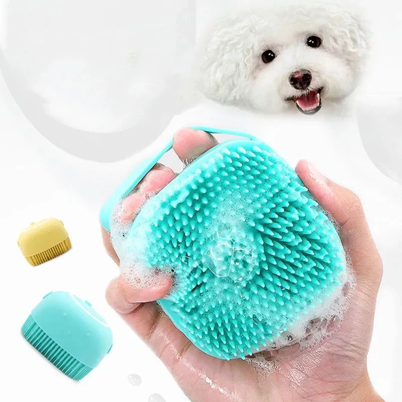 

Bathroom Puppycat Washing Massage Dispenser Grooming Shower Brush Soft Silicone Dog Brush Pet Shampoo Massager Bath Brush