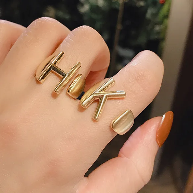 

925 Sterling Silver 26 English Letter Rings for Women Men Couple Fashion France Gold Plated Irregular Party Fine Jewelry Gifts