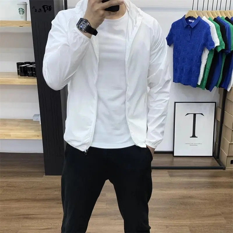 Мужская Летняя дышащая куртка ветровка с капюшоном Солнцезащитная одежда