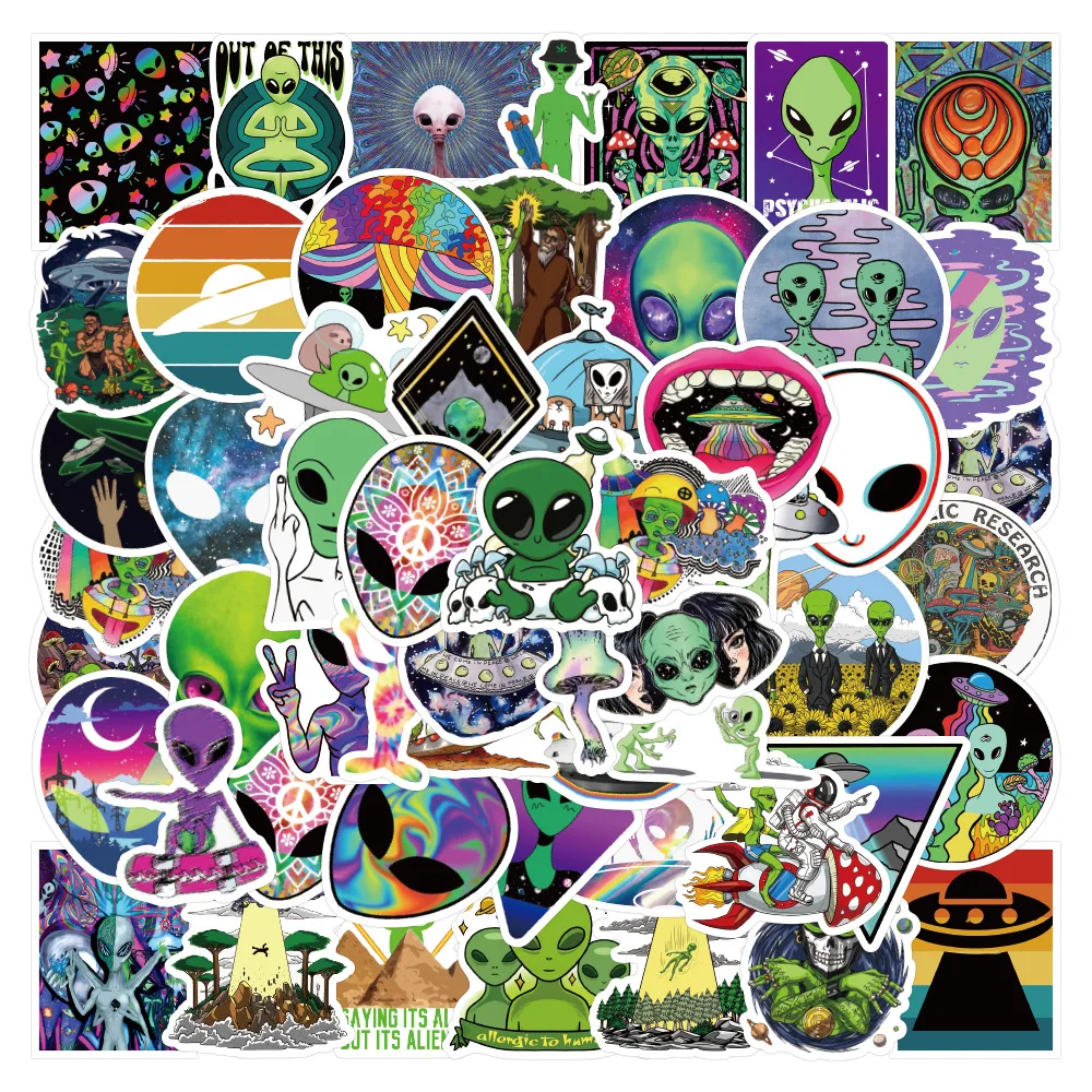 

10/30/50Pcs Psychedelic Alien Cool Graffiti Stickers Decals Kids Toy Luggage Guitar Laptop Phone Car Wall DIY Waterproof Sticker