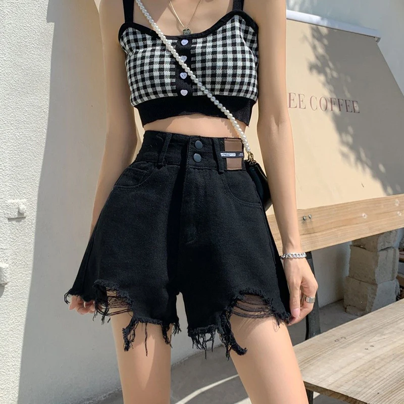 Женские рваные джинсы с высокой талией