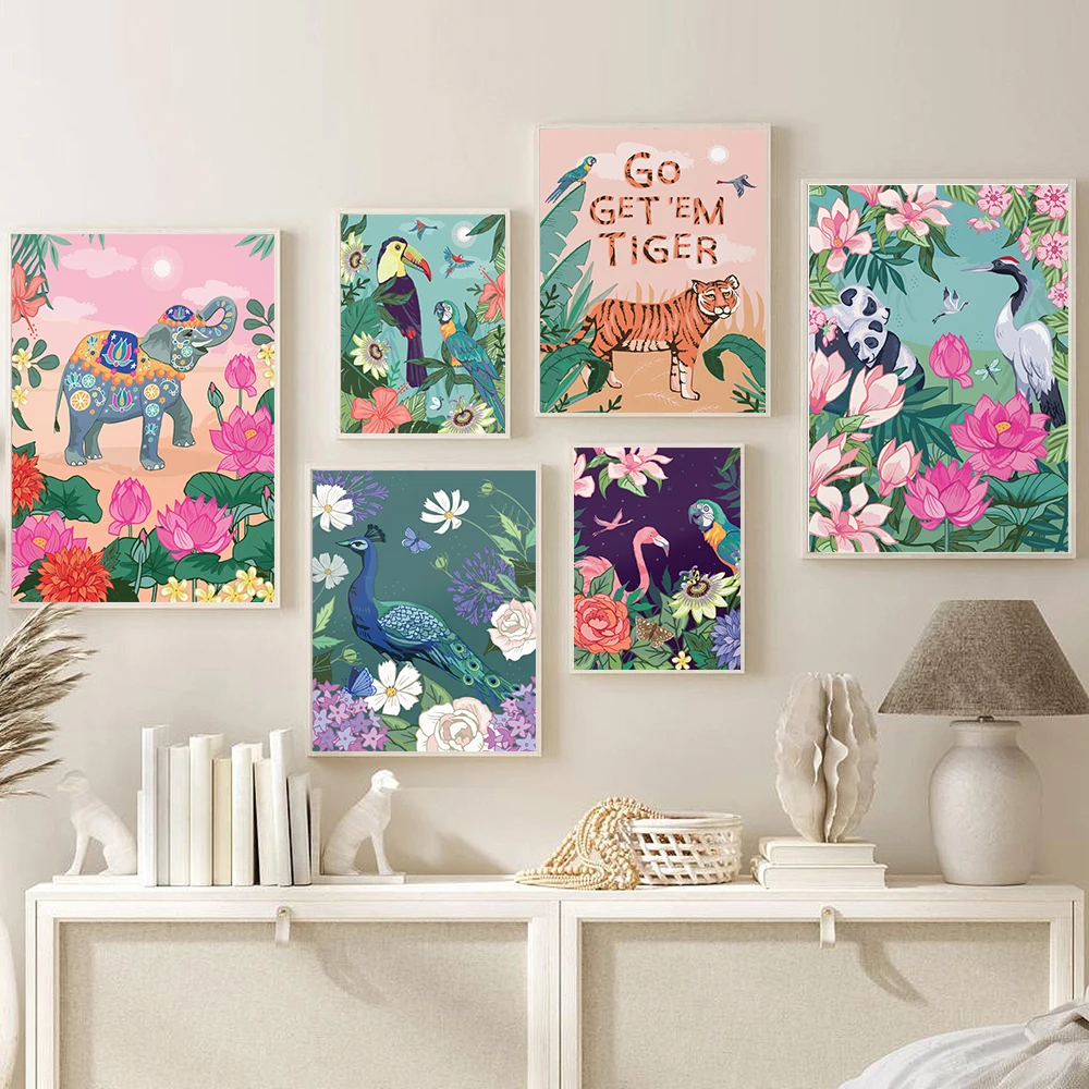 

Wall Art Prints Plant Animal Illustrated Exotic Birds Flowers Canvas Painting Room Home Decor Tropical Abstract Landscape Mural