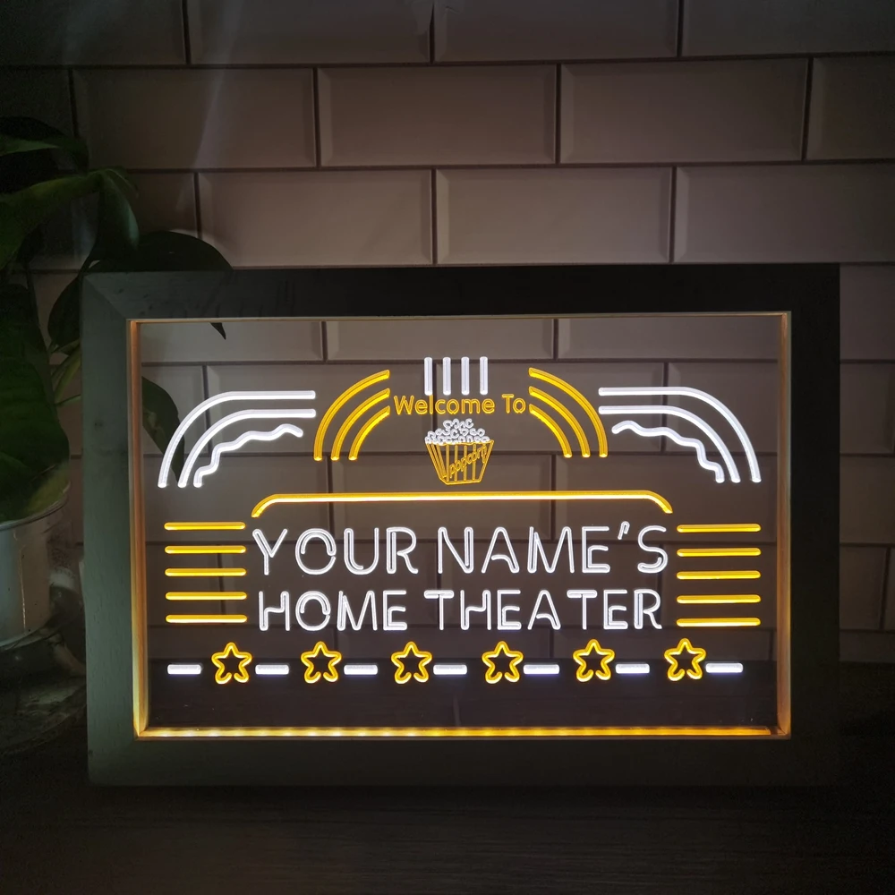 

Personalized Your Name Custom Home Theater Established Year Dual Color LED Neon Sign