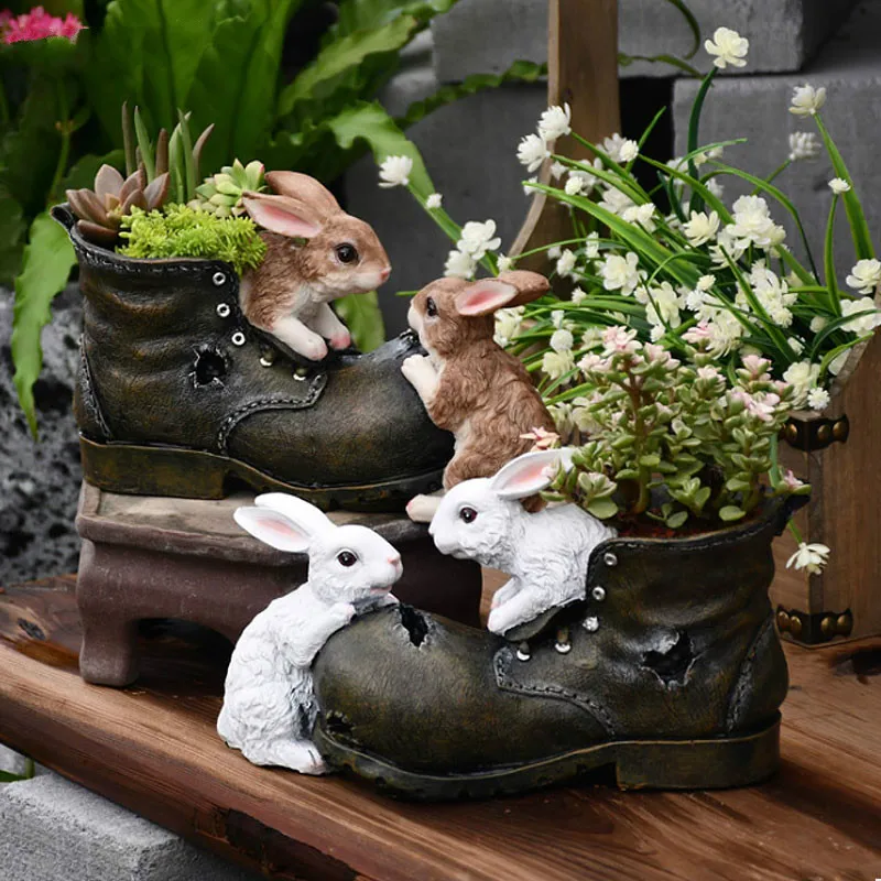 

Home Decorations Garden Accessories Rabbit Resin Flower Pot Simulation Shoes Potted Animal Sculpture Crafts