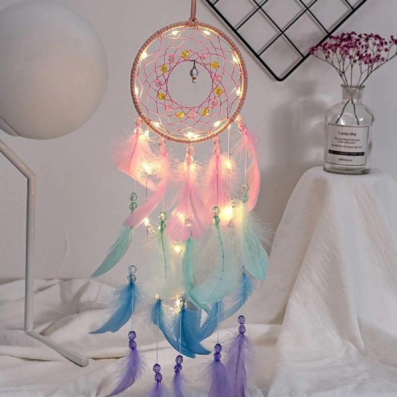 

Colorful Wish Dream Catchers LED Light Dream Catcher Kids Bedroom Wall Hanging Decoration Wall Art Ornament Craft Gifts
