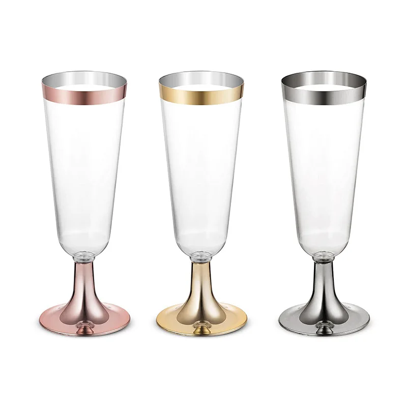 6pcs Rose Gold Silver Disposable Goblets Cup Plastic Transparent Drink Champagne Cups Wedding Birthday Party Festival Supplies