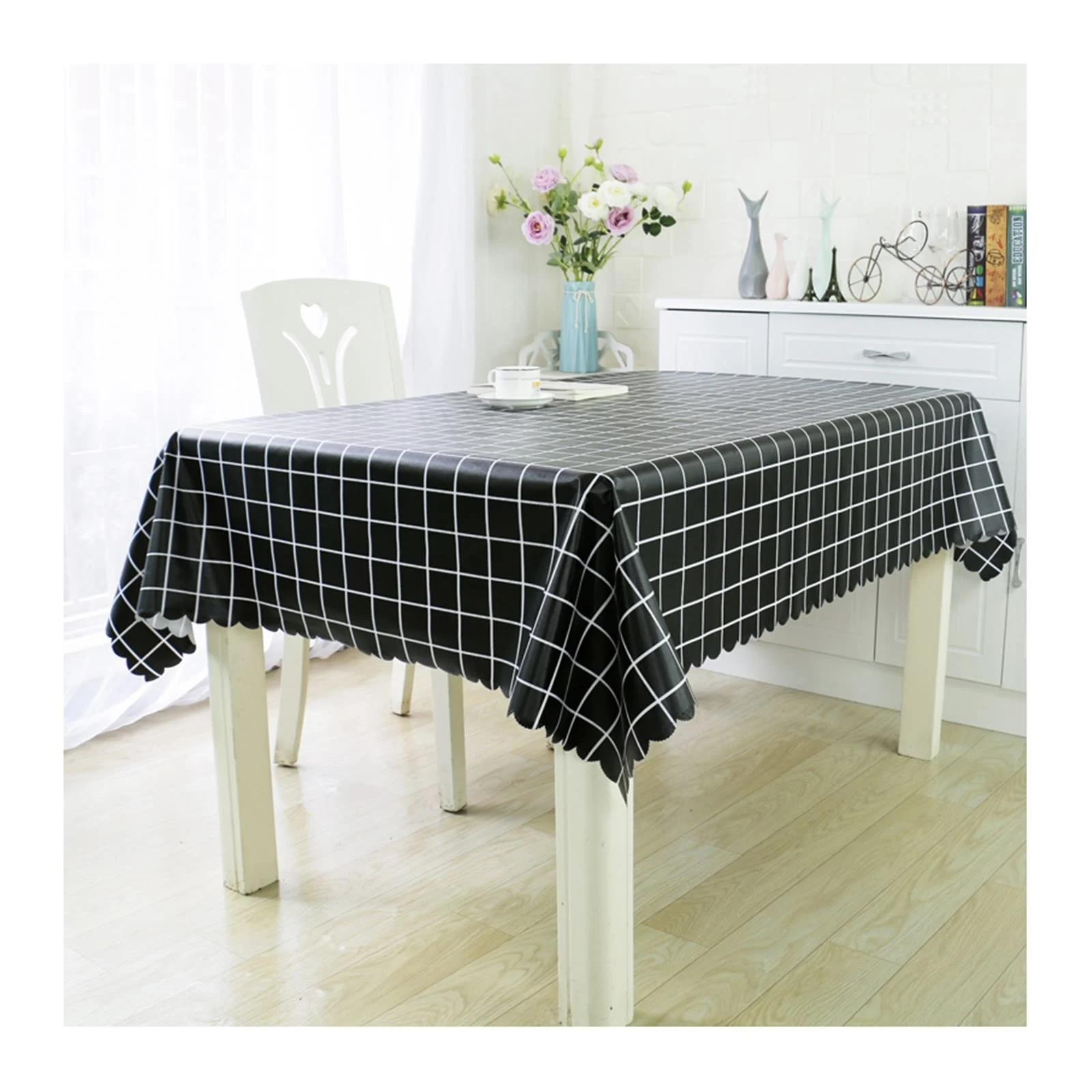 

Скатерти из ПВХ, водонепроницаемые чехлы для стола, клетчатый черный обеденный стол, украшение журнального столика