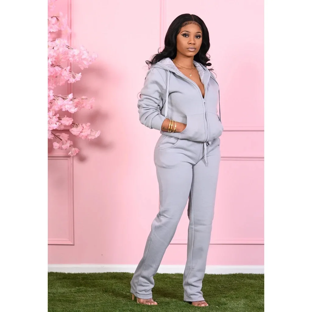 Осенне-зимние женские утепленные теплые спортивные костюмы новая карманная