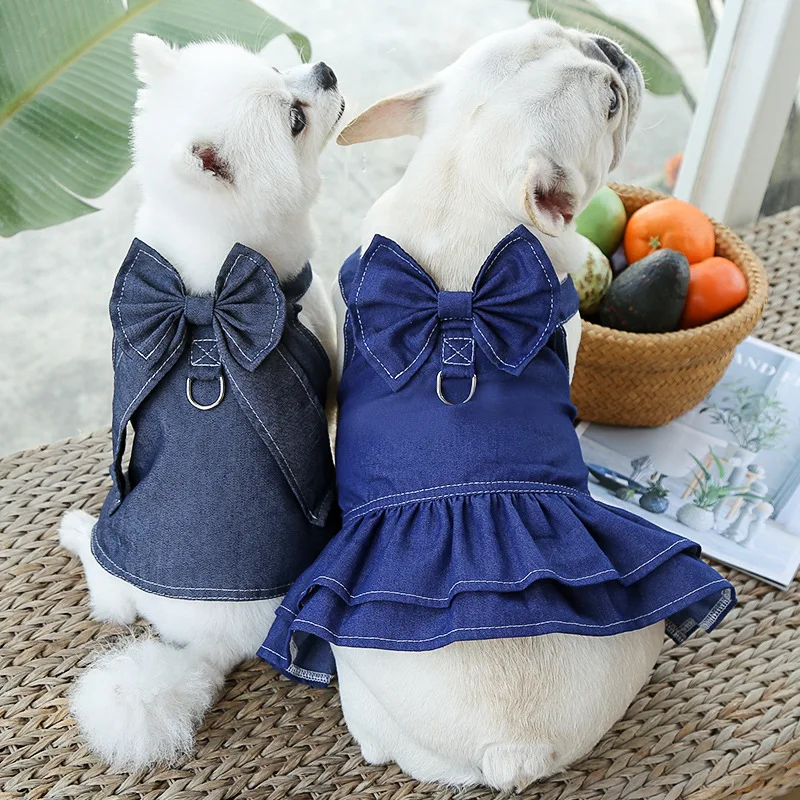 

Cute Puppy Summer Dresses Jeans Dog Clothes for Small Dog Pet Cat Clothing Bowknot Denim Vest Skirt Pets Jacket Dog Clothes
