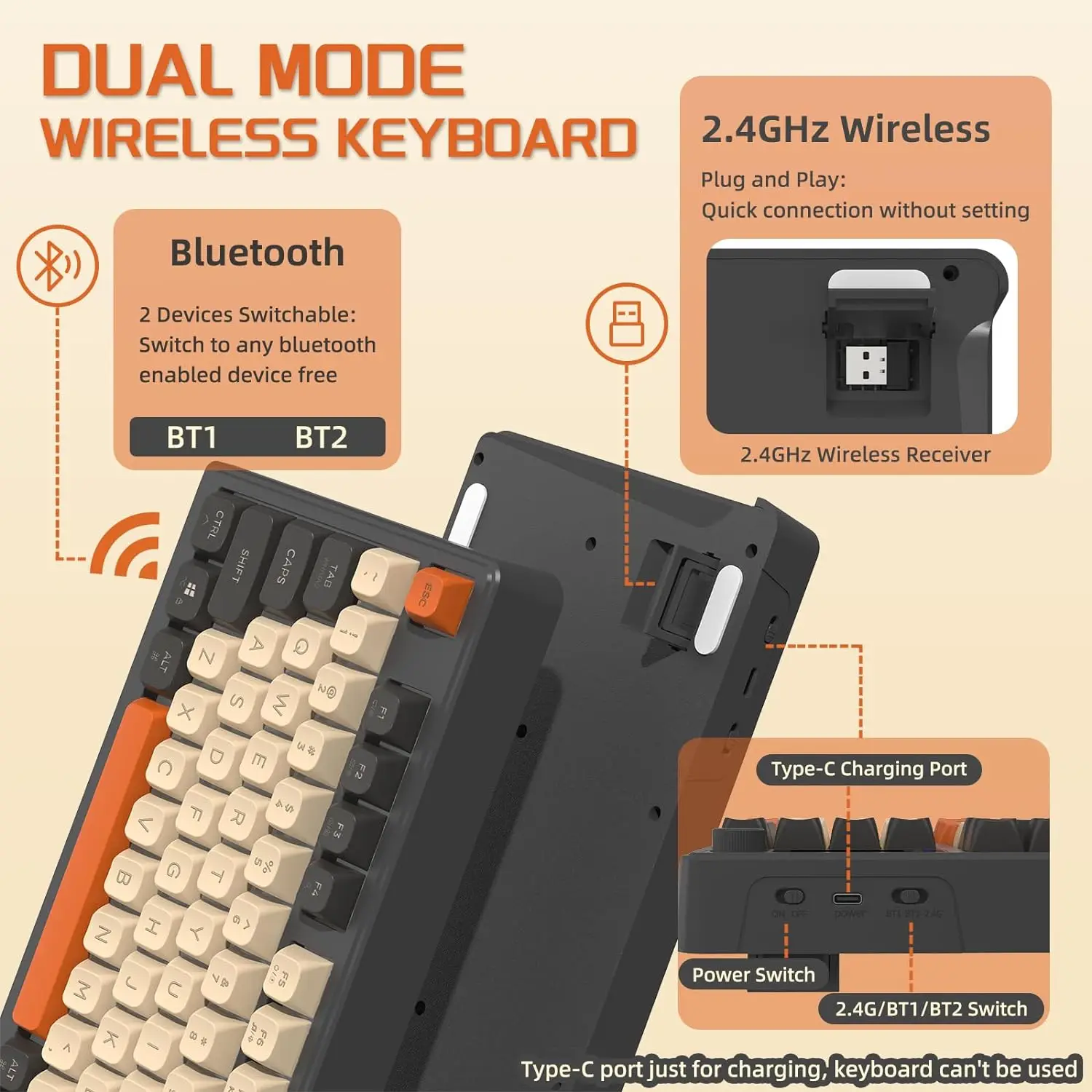 Механическая игровая клавиатура Bluetooth/2 4G с дисплеем и кнопкой вращения громкости
