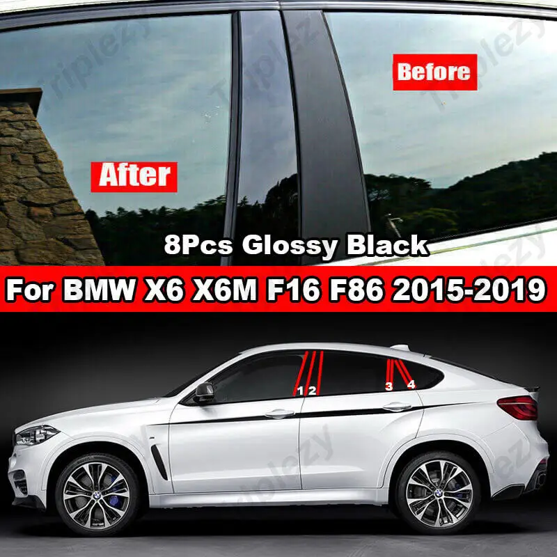 

8 шт., глянцевые наклейки на окна автомобиля BMW X6 X6M F16 F86 2015-2019
