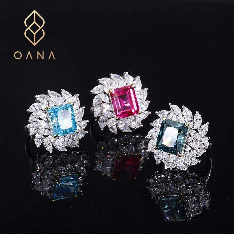 

OANA Women's Ring S925 Whole Body Silver Color Gemstone Flower Shape High Carbon Diamond Yellow Diamond Closed Hand Jewelry