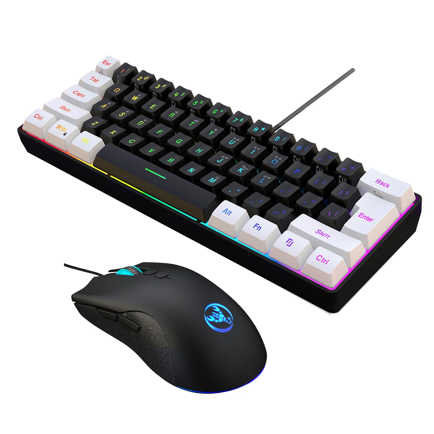 

61keys Wired White Black Keyboard RGB Gaming Programmable Mouse Office Kit Backlight Keyboard and Mouse Combos for PUBG Gamer