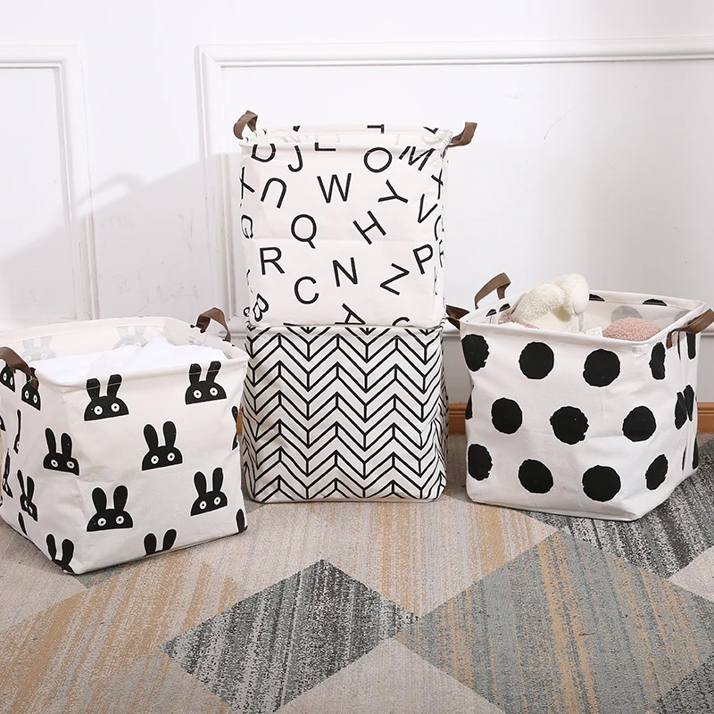 

New Large Cotton Handle Folding Laundry Basket Toys Organizer Clothing Storage Bag Dirty Clothes Bucket Laundry Holder Stand Bin