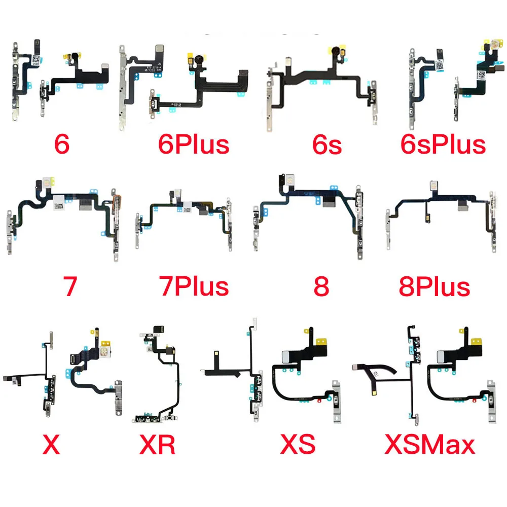 

Кнопка переключения громкости кнопки питания гибкий кабель для iPhone X XS Max 6 6P 6S 7 8 Plus с металлическими деталями Замена