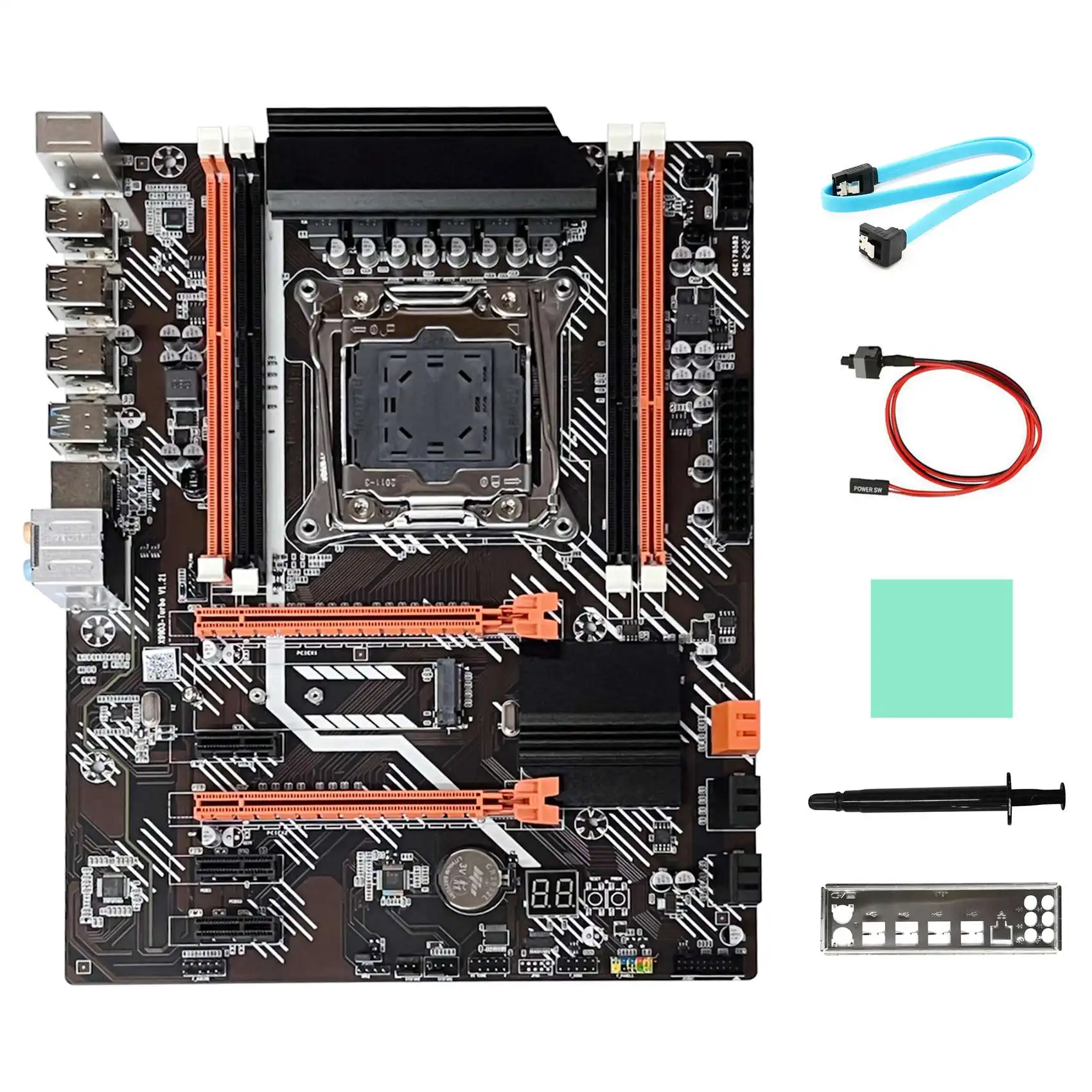 

X99 Motherboard+SATA Cable+Switch Cable+Baffle+Thermal Pad+Thermal Grease LGA2011 V3 M.2 NVME NGFF Support DDR3 4X16G