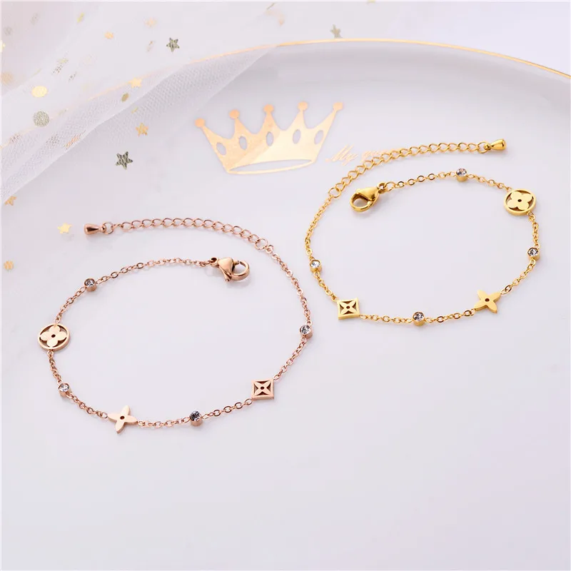 Новинка 2022 модный браслет-цепочка из нержавеющей стали с четырьмя листьями и