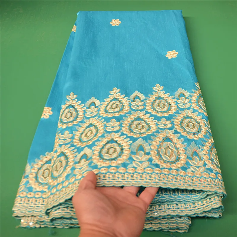 

High Quality 5 Yards African George Lace Fabric With Net Blouse Green Sequins And Stones Embroidered George Lace Fabric 3L061502