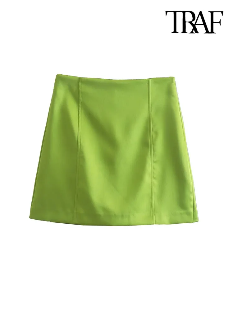 

TRAF Women Fashion Soft Touch Shorts Skirts Vintage High Waist Side Zipper Female Skort Mujer
