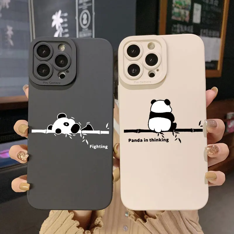

Cute Panda Climbing Bamboo Appreciate The Scenery Phone Case For iPhone 14 13 12 11 Pro Max X XR XS 8 7 Plus Soft Silicon Cover