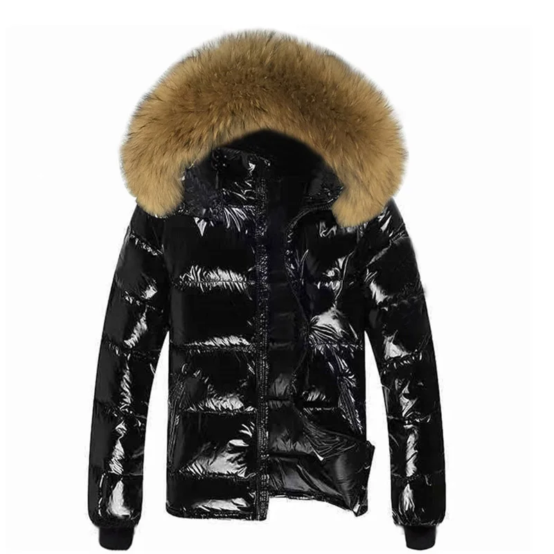 

Real Natural Fur Collar Parkas Fashion Glossy Coat Women 2022 Winter Jackets Women Loose Female Coat Warm Elegant Down Jacket