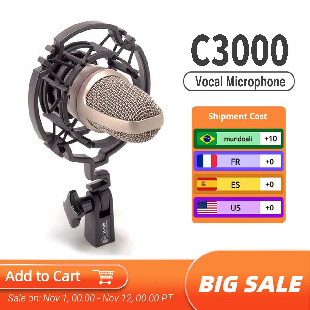

C3000 AKG Professional Large Diaphragm Wired Studio Recording Vocal Condenser Microphone for Live Streaming Stage Performance