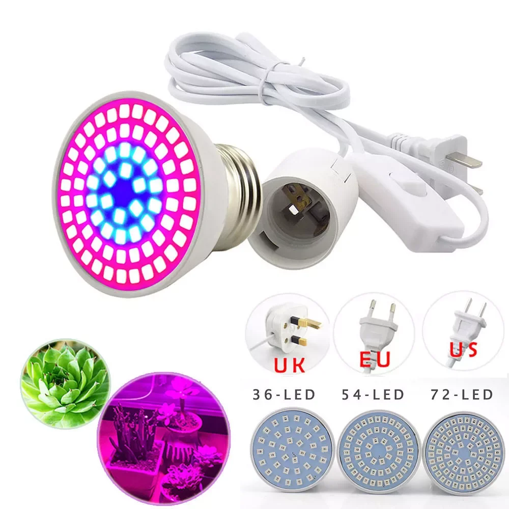 

2022New 36/54/72 LED Plant Grow Light indoor greenhouse growbox Growing phyto Lamp flower E27 AC Cable Set for Hydro Vegetable