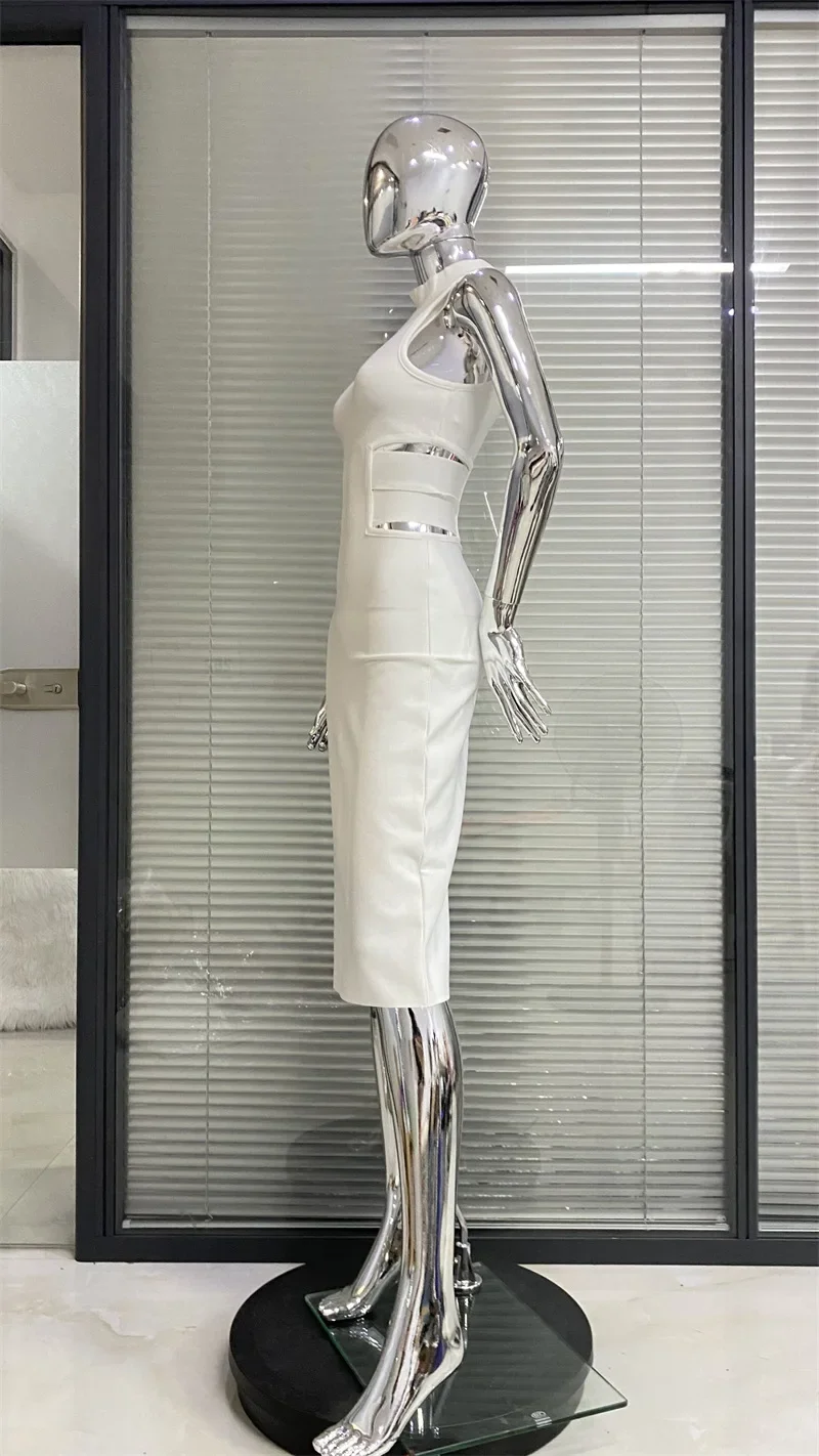 Сексуальное белое платье без рукавов с открытой талией модное простое вечернее