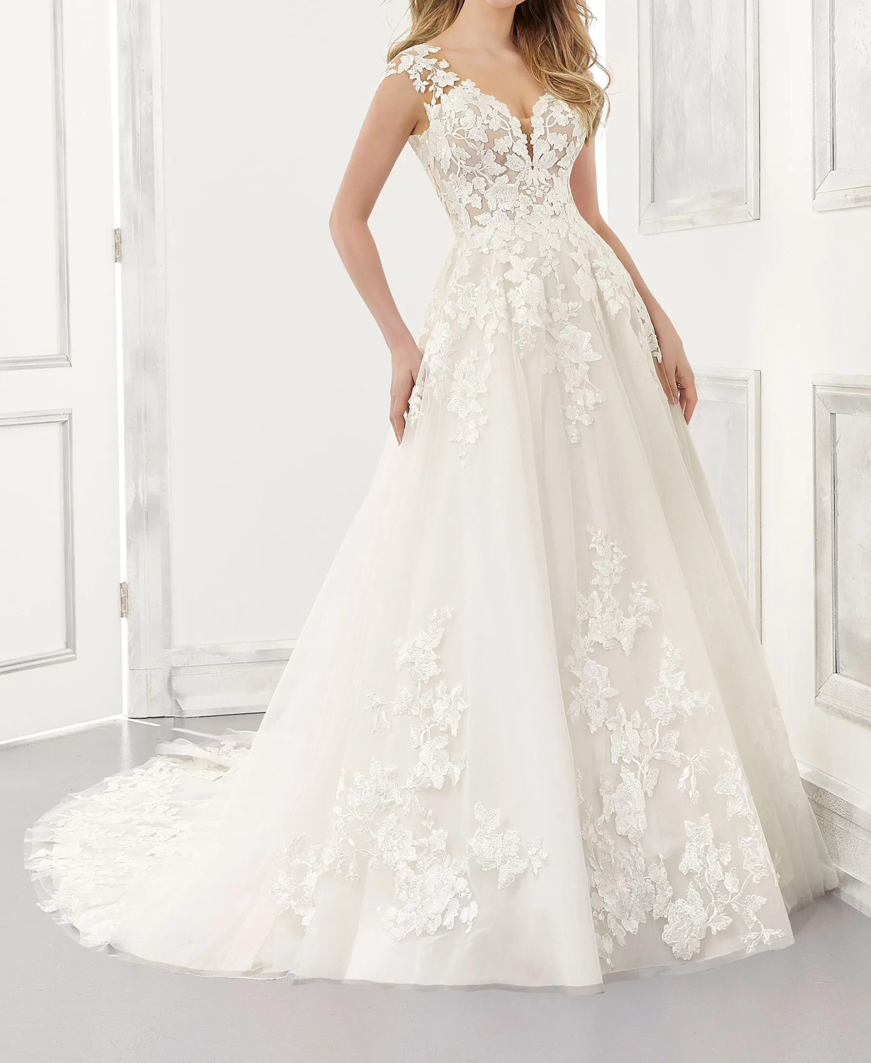 

2023 Long Floral New Women Bride A-Line Tulle Wedding Dress WHW-493