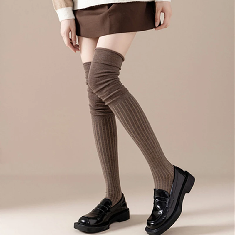 

Milk White Splicing Knee Socks For Women In Autumn And Winter Long Tube Lengthened Cotton Japanese Khaki High Thigh Socks Beige