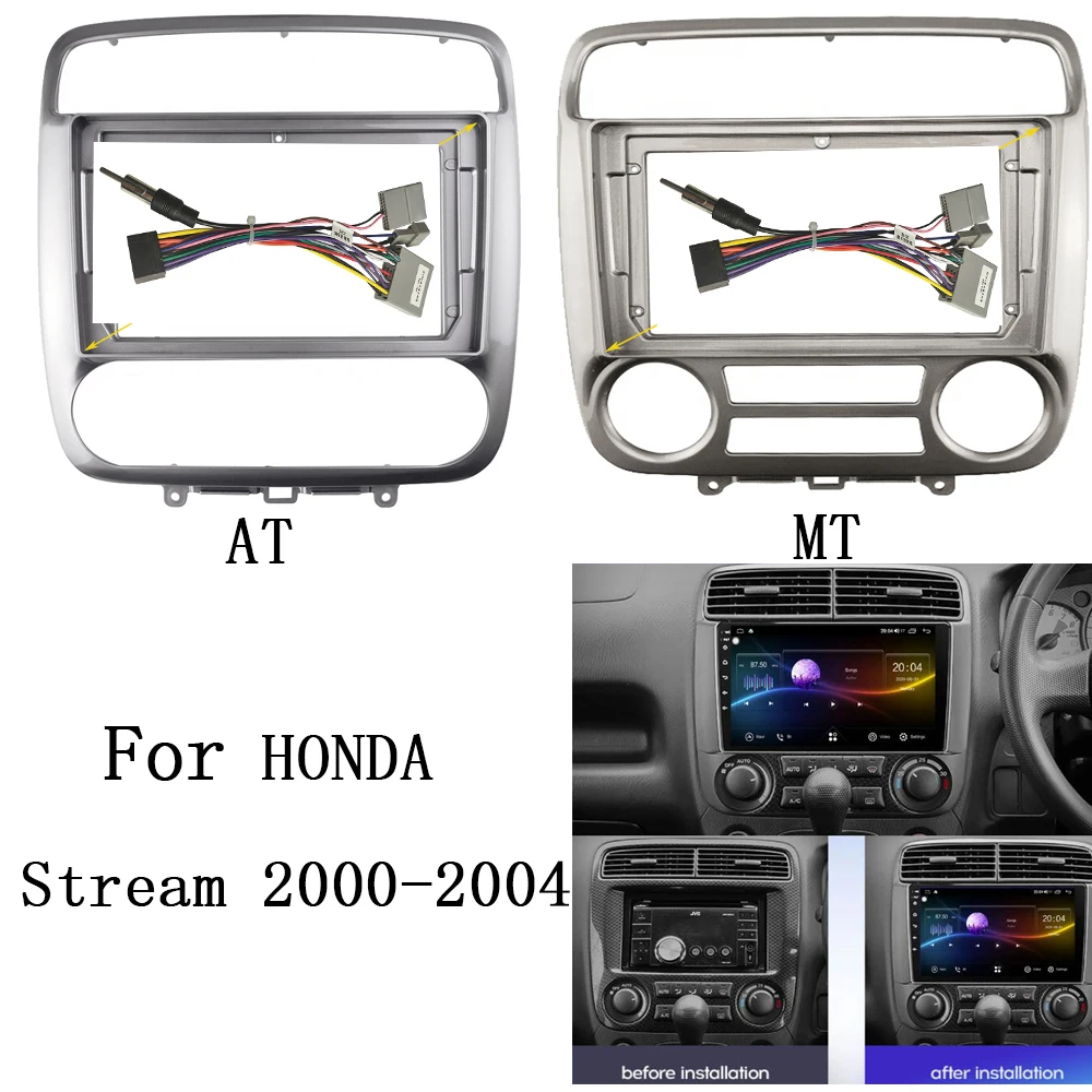 

9" Car Radio Fascia For HONDA Stream 2000-2004 Stereo DVD Player Install Surround Trim Panel Kit Face Plate Audio Frame Bezel