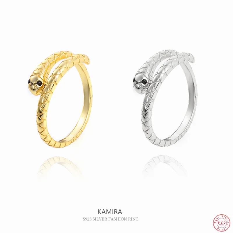 

KAMIRA Real 925 Sterling Silver Fashion Lovely Animal Snake Opening Rings For Women Wedding Punk Party Fine Unique Ring Jewelry