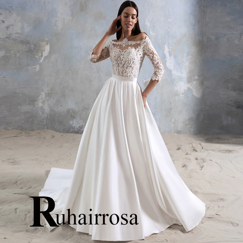 

Ruhair Classic Beading Tulle Illusion Wedding Dresses Button Pleat For Women Appliques Lace Robe De Mariée Formal Brides Gown