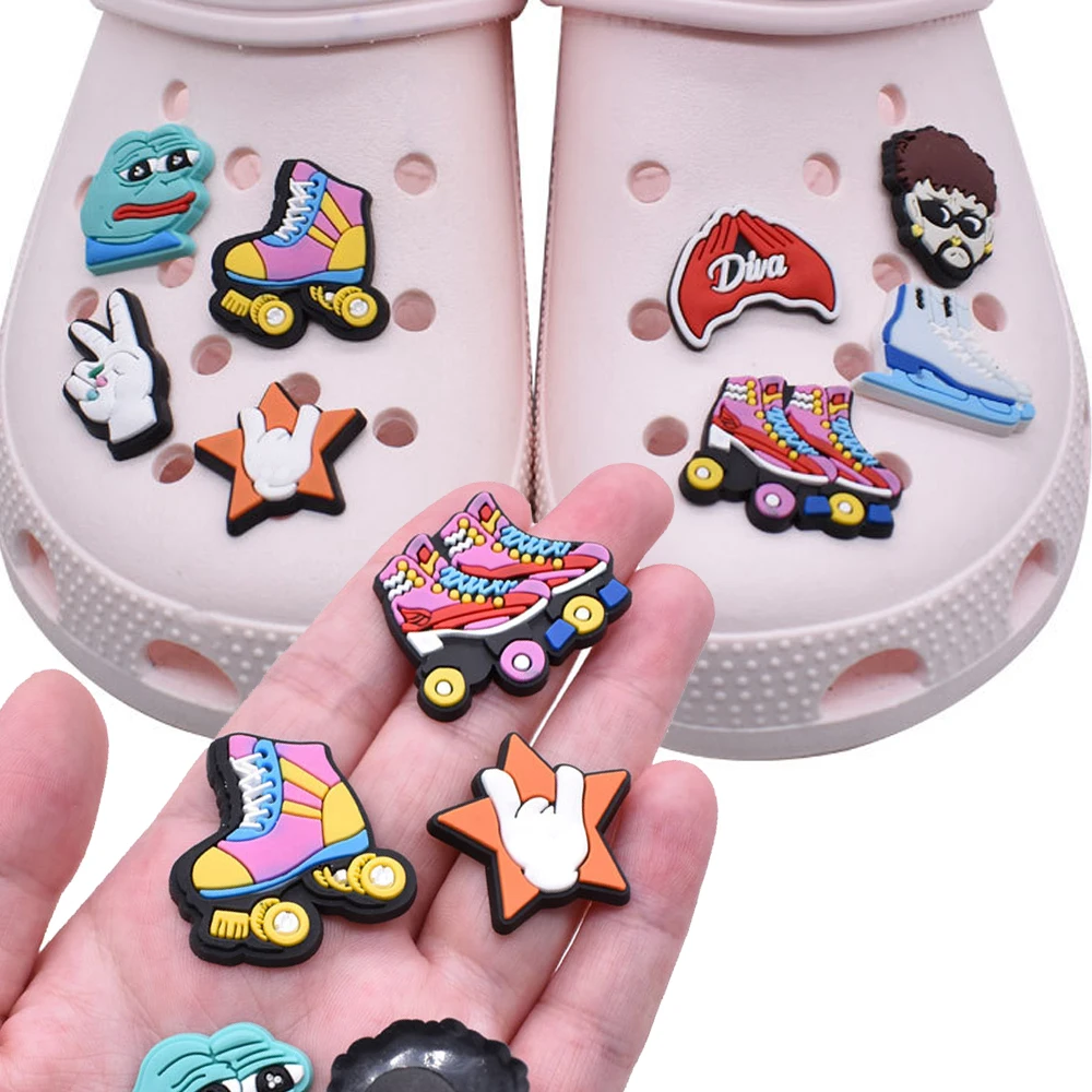 

Wholesale 1pcs PVC Shoe Accessories for Crocs Charms Rollerskates Women Sandals Buckle Kids Pins Decoration Jeans Party Favors