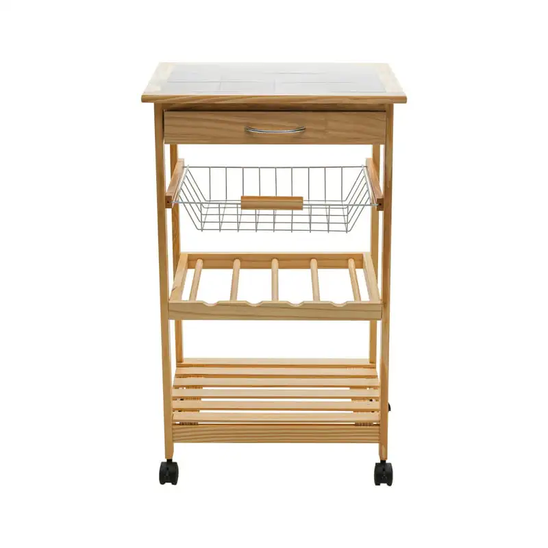 

Rolling Kitchen Cart with Ceramic Countertop, Brown