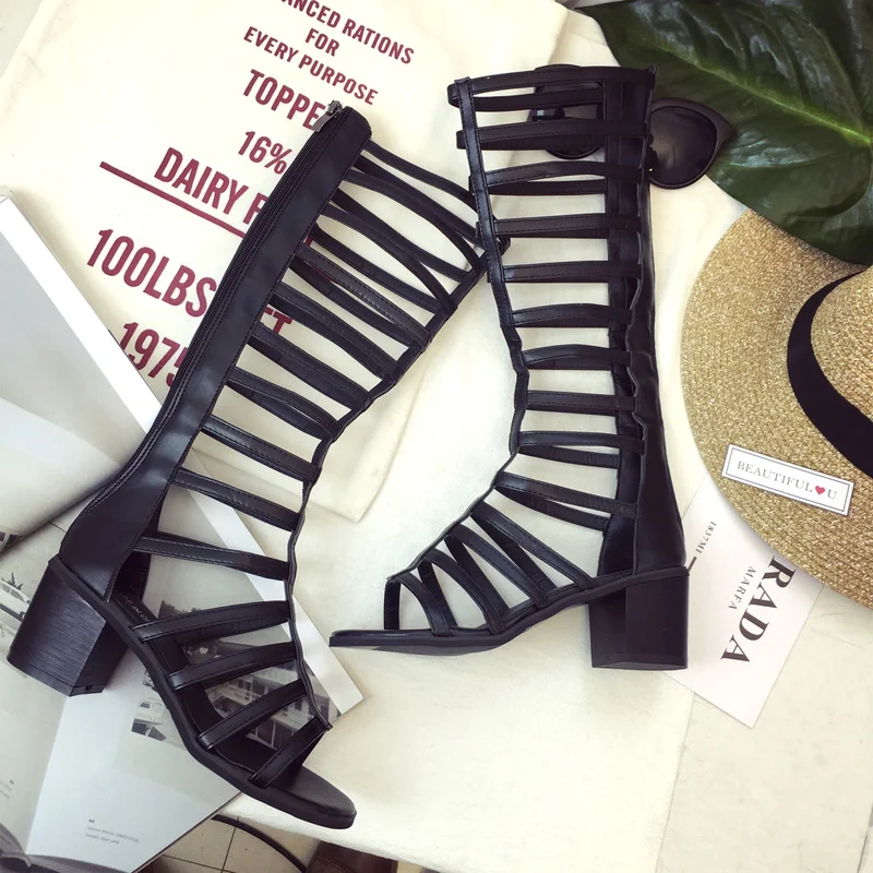 2022 New Chunky Heel Zipper Women's Sandals High Tube Sexy Thin Strap Open Toe Gladiator Sandals Summer Dress Casual Ladies Shoe images - 6