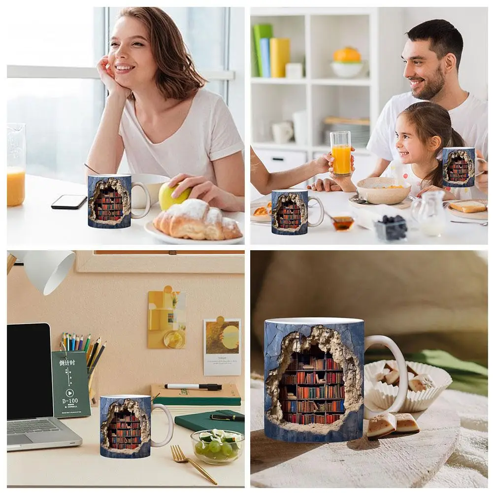 3d кружка с книжной полкой семейная чашка керамическая кофейная для влюбленных