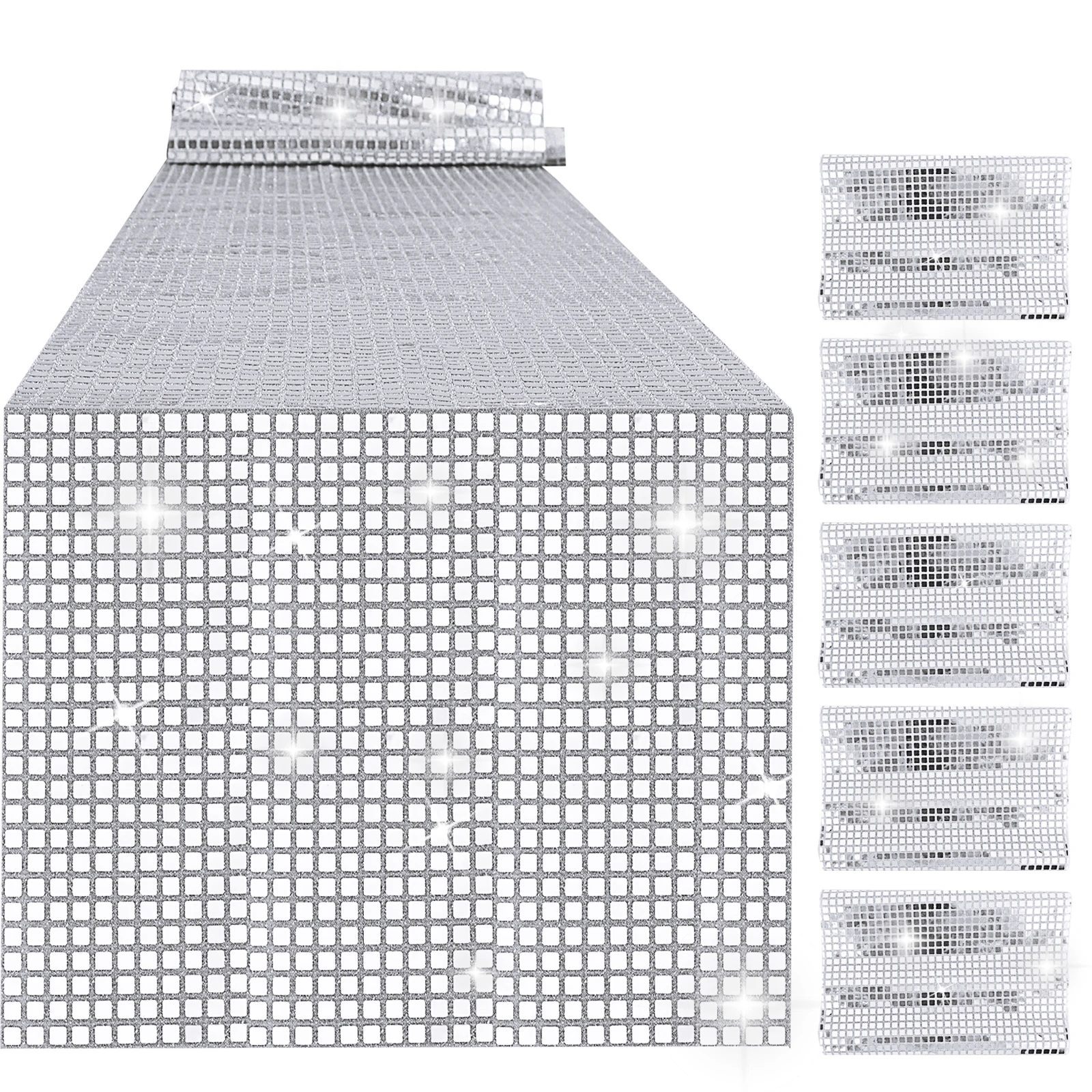 

4Pcs 12.9x 70.8 Inches Disco Party Mirror Silver Table Runner Retro 70s 80s Theme Birthday Wedding Tablecloth Table Flags