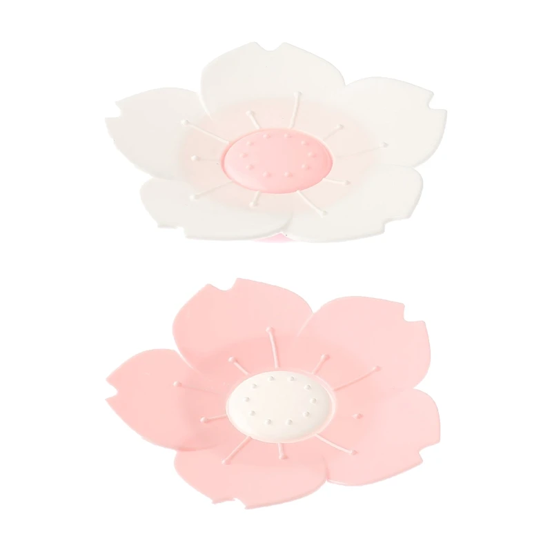 

27RE Creative Soap Dish Plastic Flower Shaped Soap Box Plate Non-slip Draining Soap Holder Bathroom Accessories