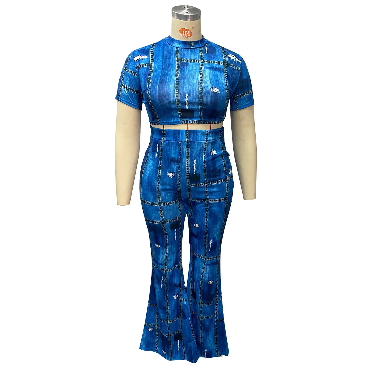 Plus Size Women's New Denim Print Plus Size Sexy Two Piece Set Versatile New Temperament Commuter In Autumn and Winter 2022