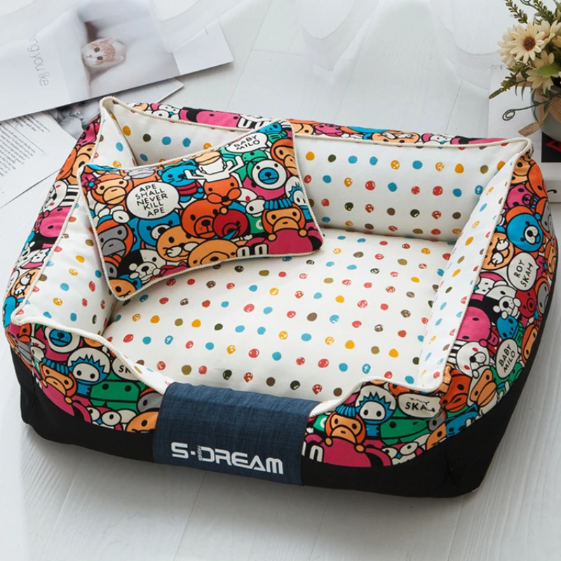 

Pet nest Double-sided usable cotton pad Sleeping Bag Square lattice Dog cat Bed Detachable washable For Big Small Cat