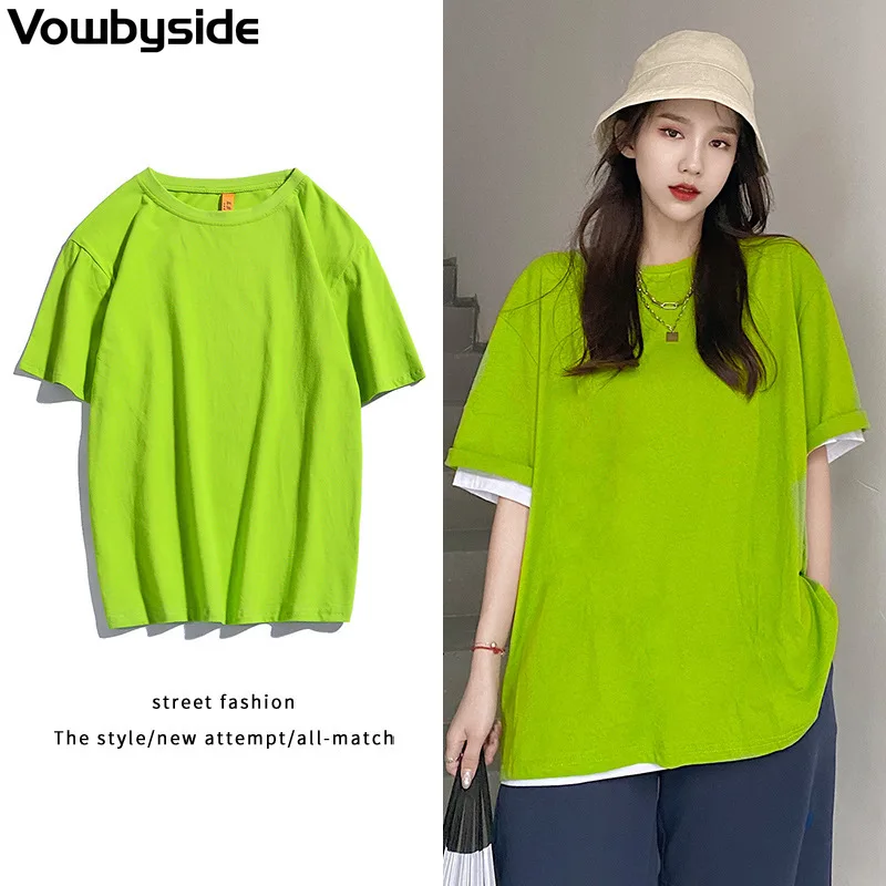 

Summer Women's T-shirt Solid Color Casual Short Sleeves Round Neck S-5XL Unisex Couple Tees