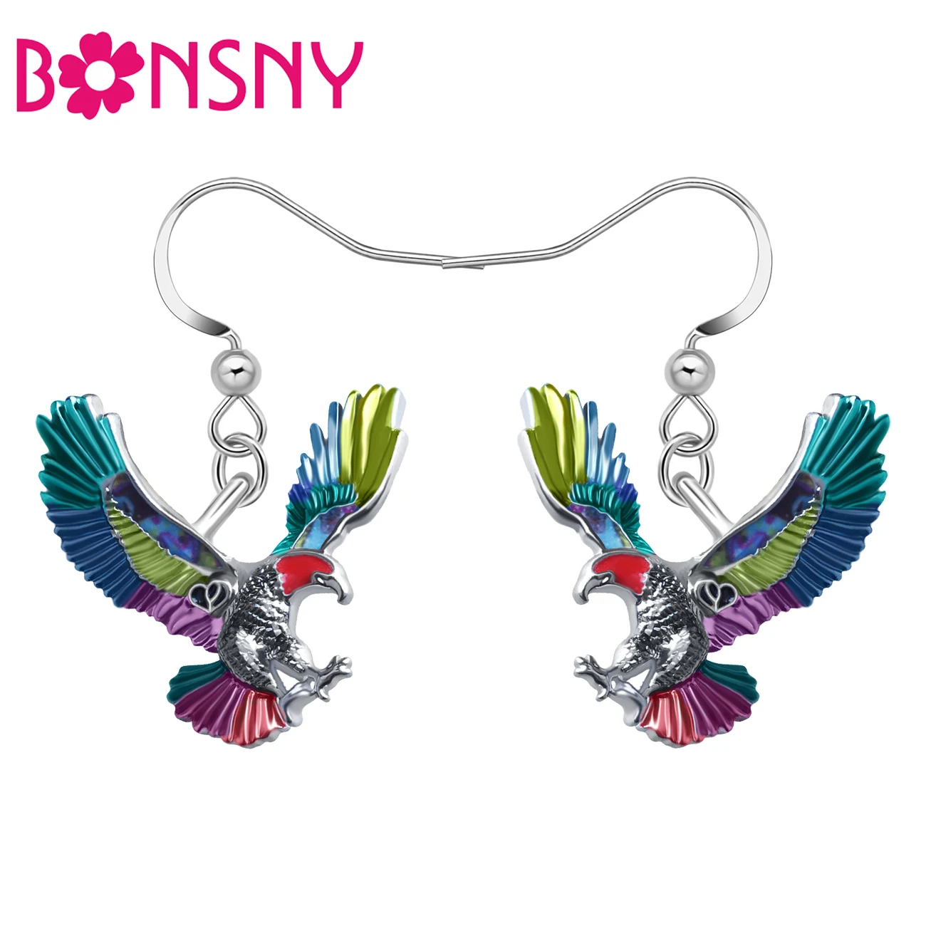 

Bonsny Enamel Alloy Metal Floral Flying Eagle Dangle Earrings Birds Drop Charms Fashion Accessories For Women Girls Teens Gifts