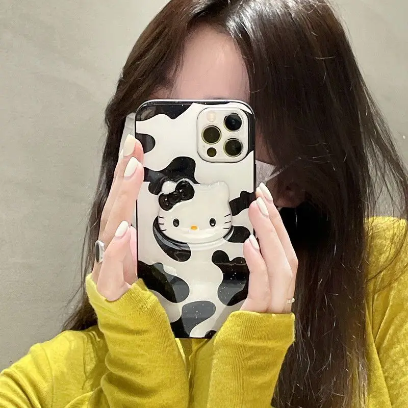 Роскошный брендовый женский чехол для телефона Sanrio Hello Kitty черный белый с молоком