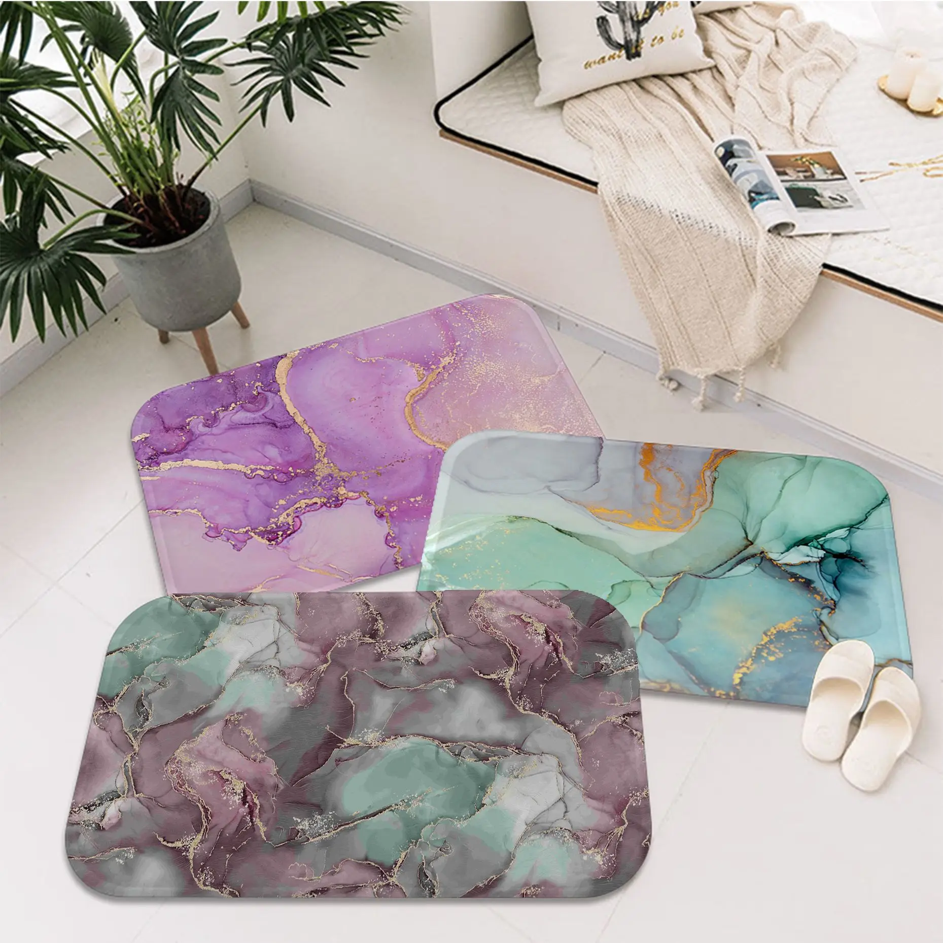 

Marble Kitchen Mat Kids Room Bedroom Decoration Balcony Anti-Slip Doormat Living Room Welcome Rug